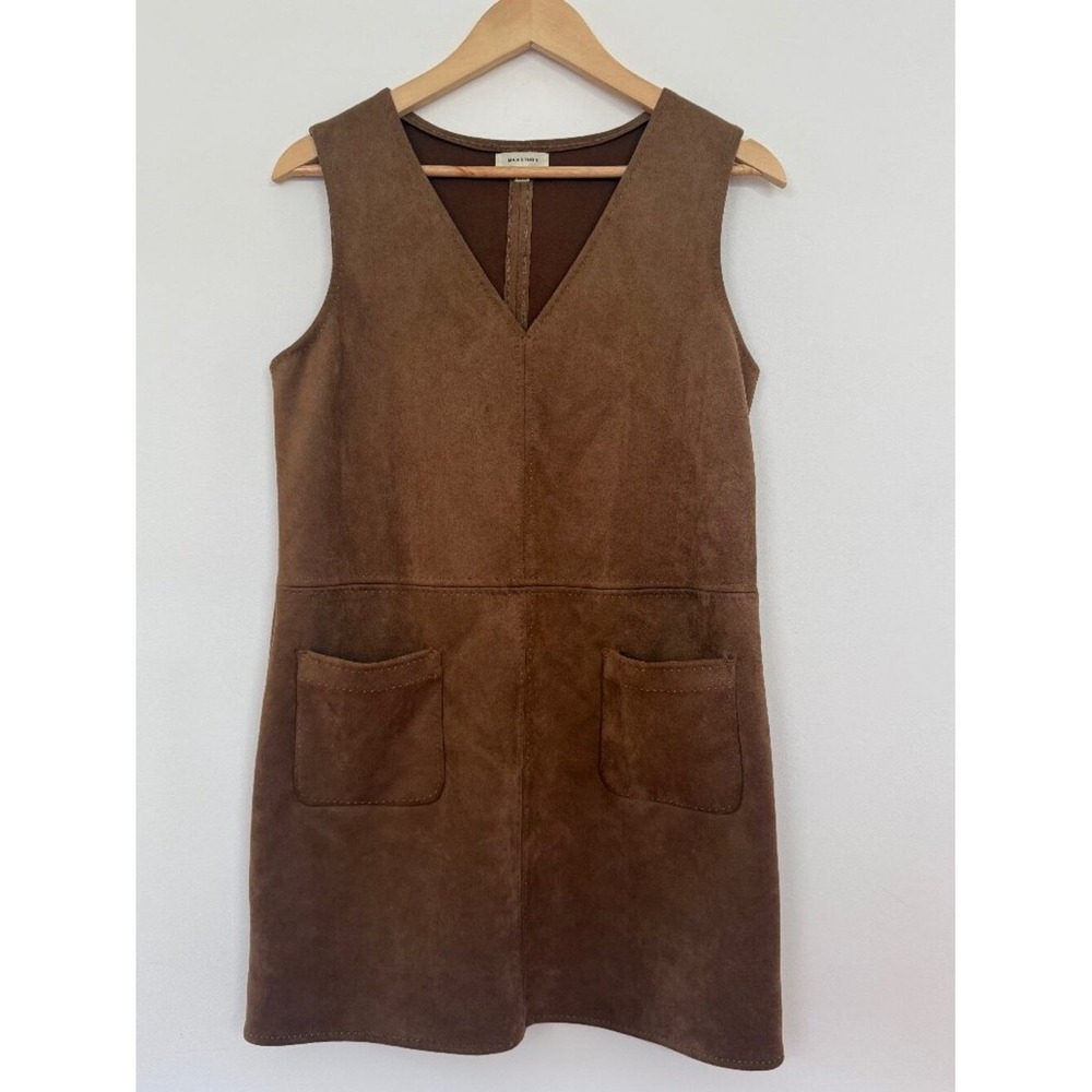Max Studio Faux Suede V-Neck Sleeveless Shift Dress Large Boho Coastal Cowgirl